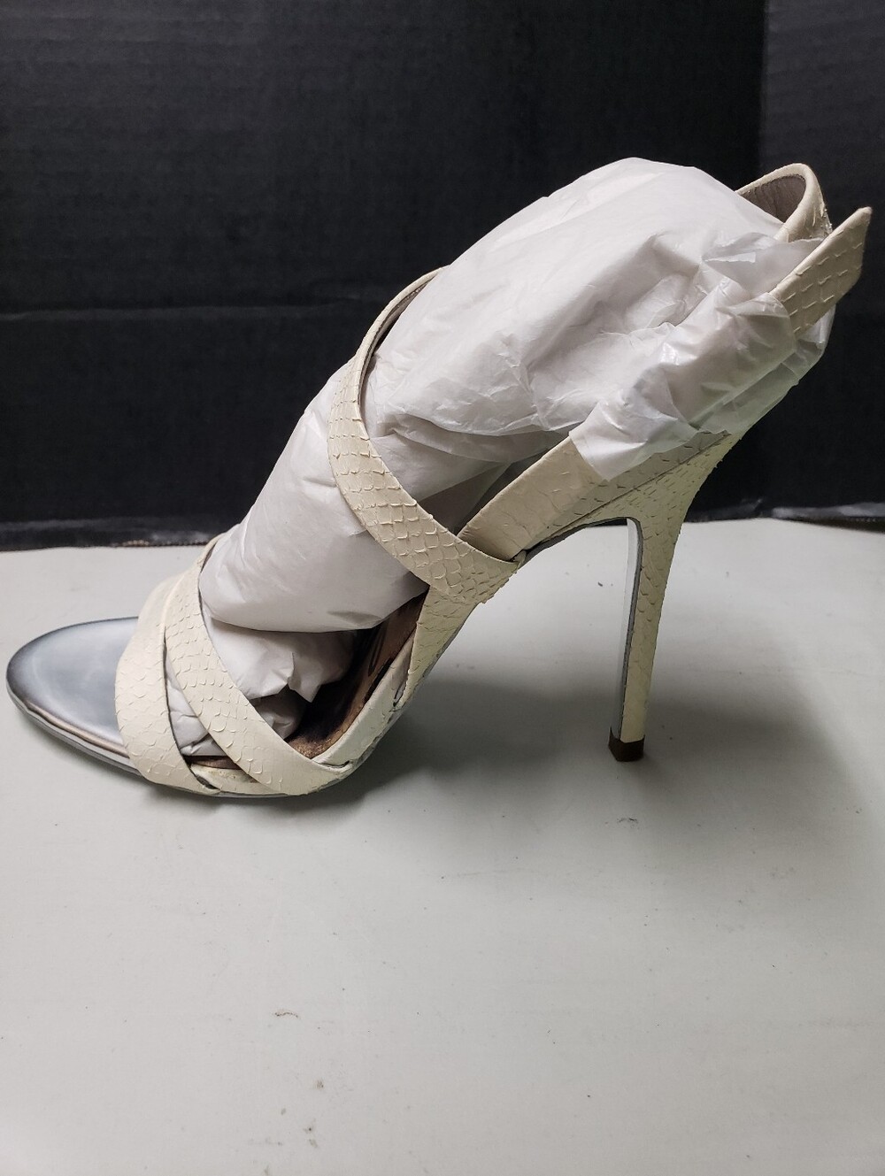 Sam Edelman Ivory Textured Leather Strappy High Heel Sandals "Abbott" - Picture 3 of 6
